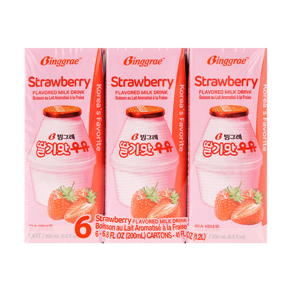 韩国BINGGRAE宾格瑞 草莓牛奶200ml*6瓶