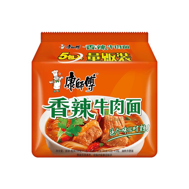 【6折清仓08/07/2025到期】康师傅 香辣牛肉面 五连包520g